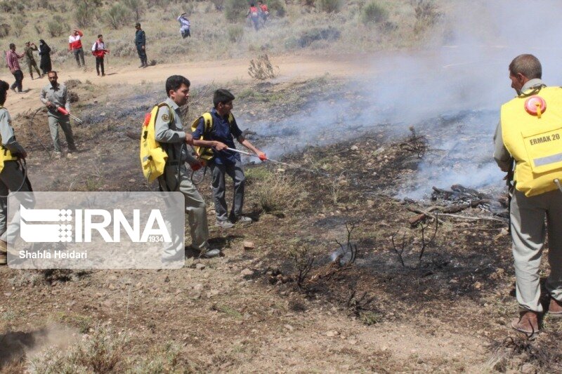 مانور اطفای حریق در جنگل باغشادی چاهک در شهرستان خاتم برگزار شد