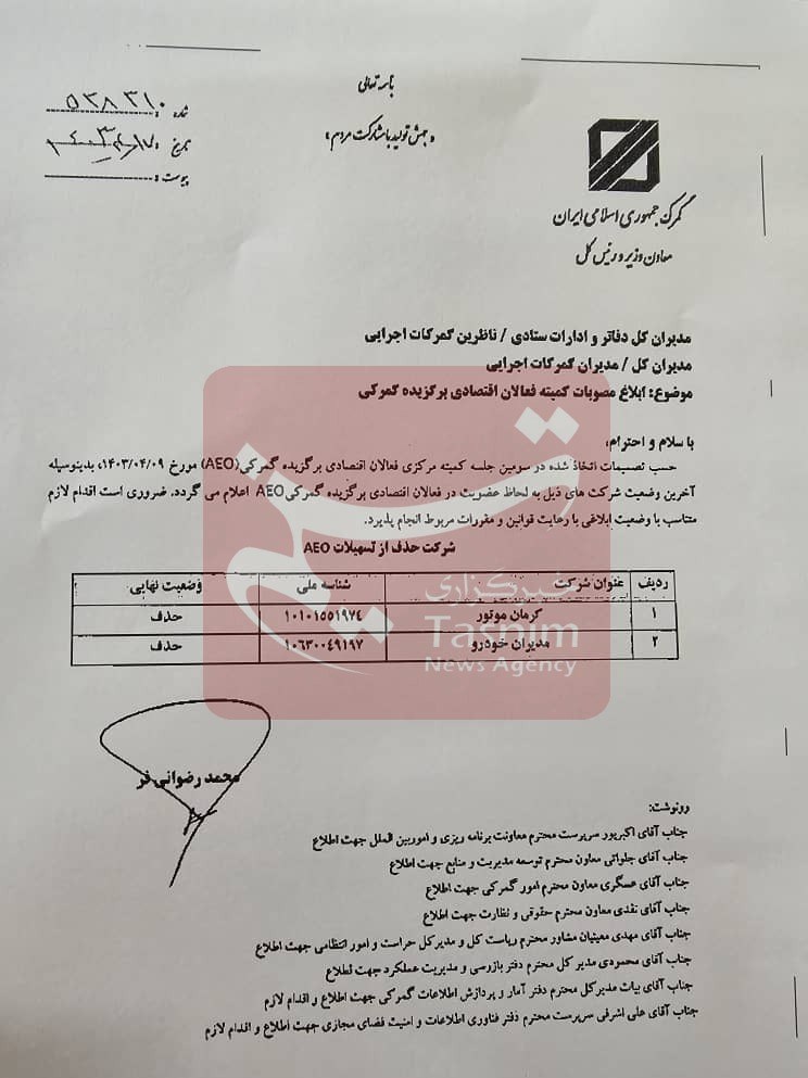 گمرک جمهوری اسلامی ایران , 