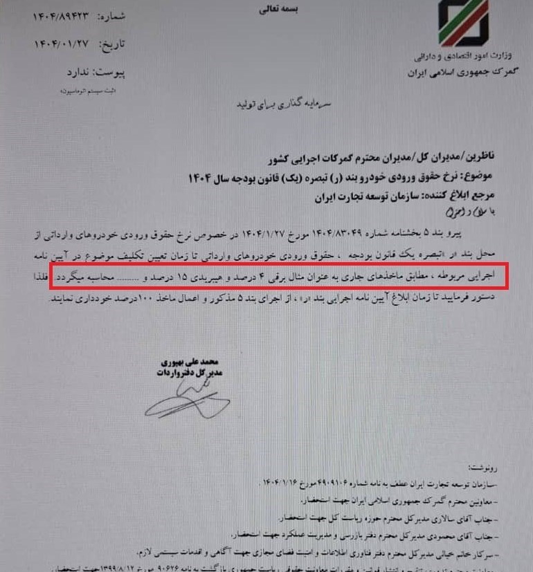 گمرک جمهوری اسلامی ایران , 